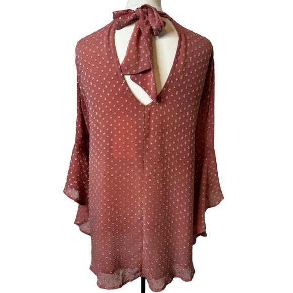 NWT Small Band Of Gypsies Blush Mauve Polka Dot Blouse Polyester - Picture 3 of 12